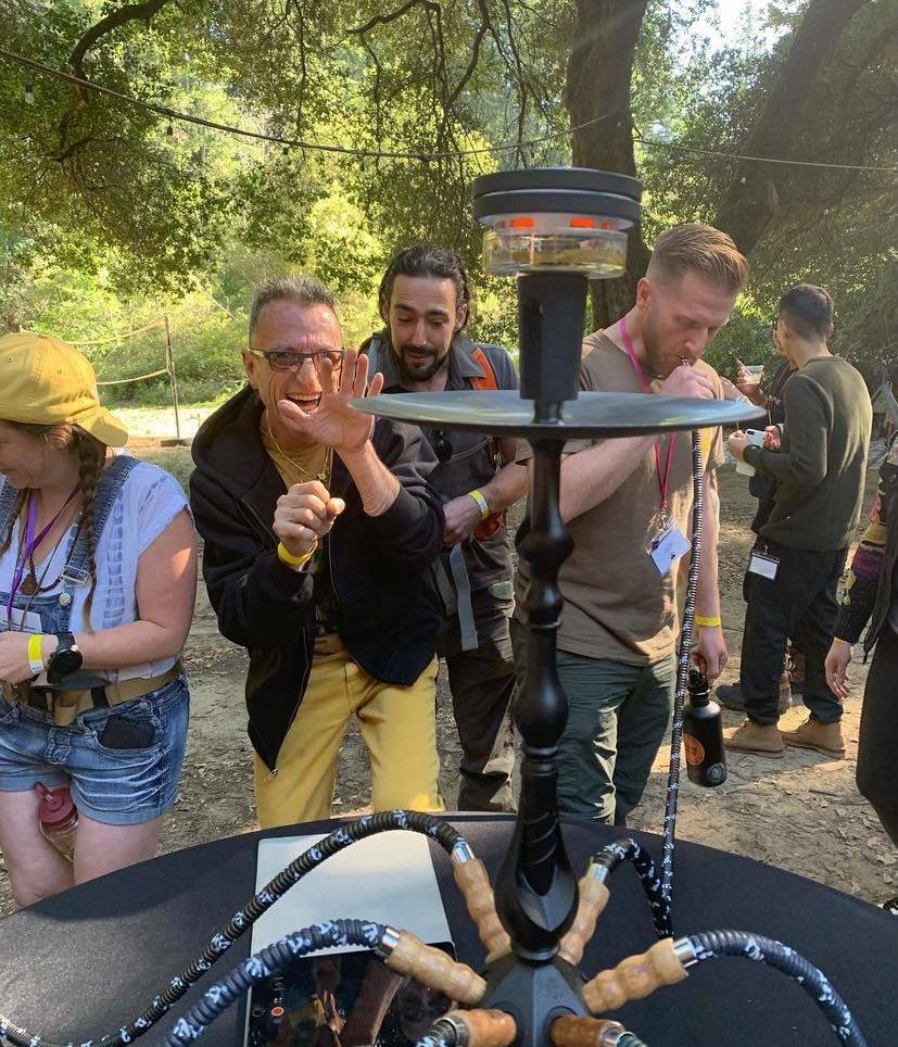 Frenchy gestures at his hookah in Northern California